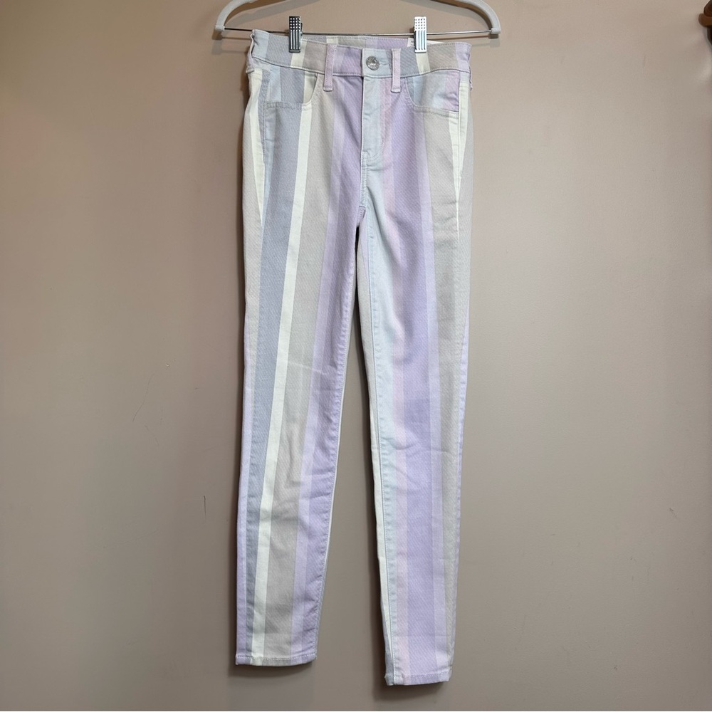 American Eagle Pastel Striped HighRise Jegging Crop Next Level Stretch Sz 00 24W - Picture 2 of 16